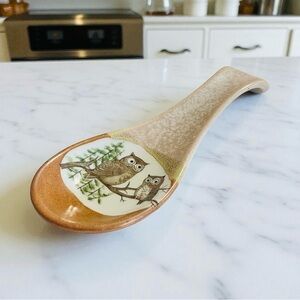 Vintage Otagiri Stone Ceramic Owl Family Spoon Rest Kitchen